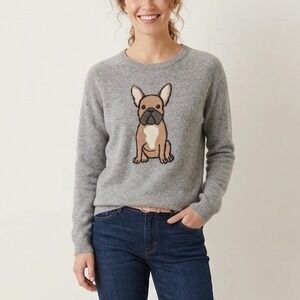 Philosophy 100% Cashmere Gray French Bulldog Intarsia Sweater Size Small
